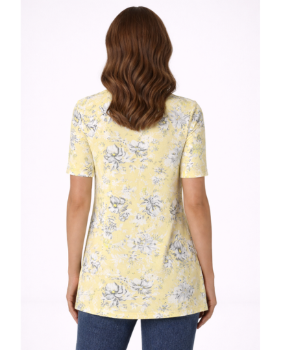 Top fluide imprimé floral manches courtes col en V boutonné