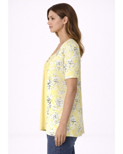 Top fluide imprimé floral manches courtes col en V boutonné