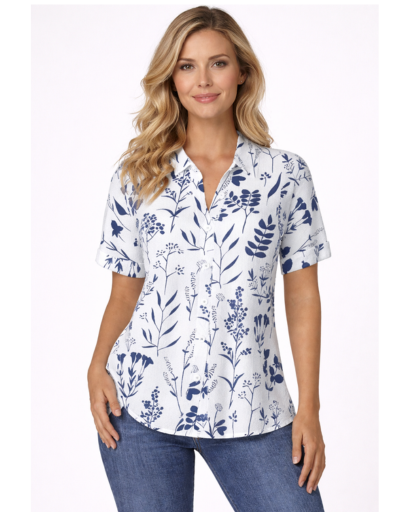 Blouse imprimée florale manches courtes col en V