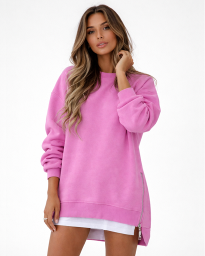 Sweat long femme oversize manches longues avec zip latéral