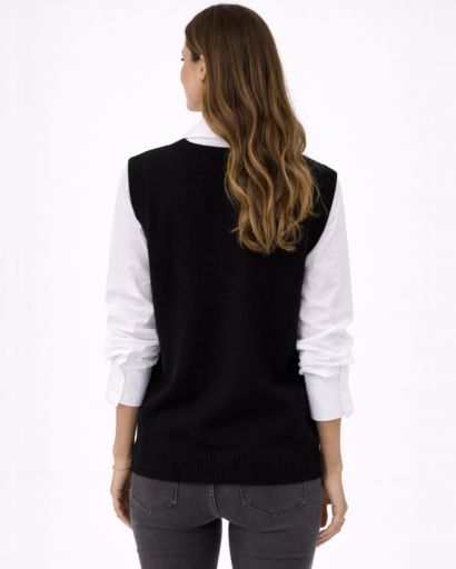 Pull sans manches femme col V coupe ample maille fine