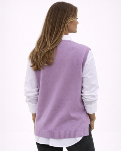 Pull sans manches femme col V coupe ample maille fine