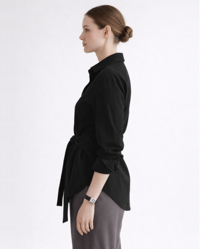 Chemise femme cintrée à nouer manches longues col classique