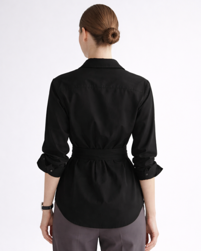 Chemise femme cintrée à nouer manches longues col classique