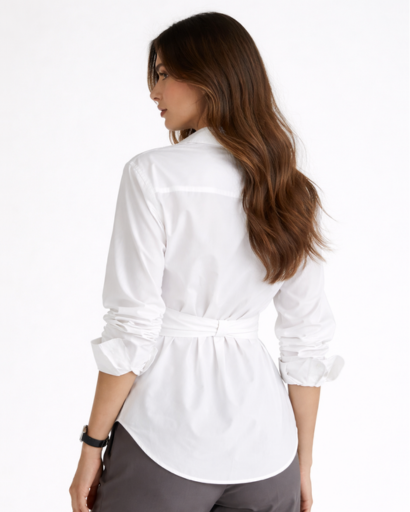 Chemise femme cintrée à nouer manches longues col classique