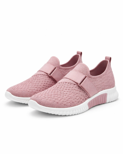 Baskets slip-on femme maille perforée avec bande élastique