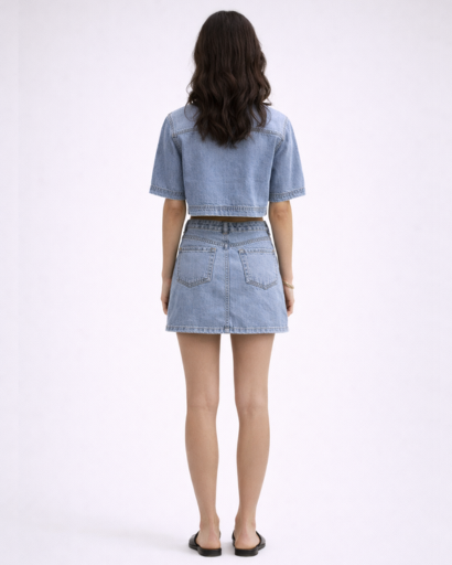 Ensemble denim femme jupe courte et top cropped structuré