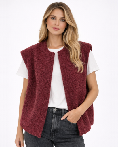 Gilet sans manches femme effet maille texturée coupe droite