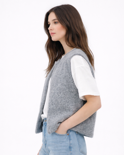 Gilet sans manches femme effet maille texturée coupe droite