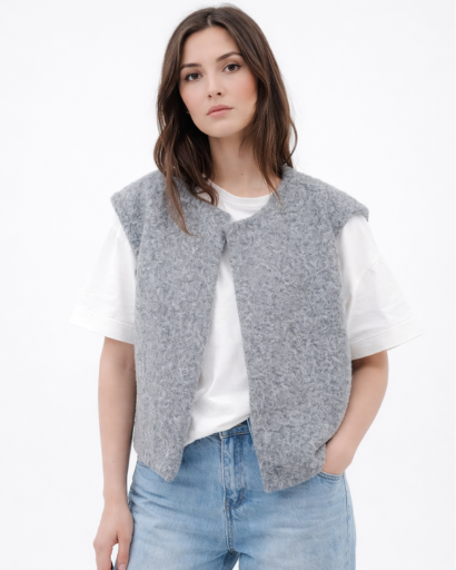 Gilet sans manches femme effet maille texturée coupe droite