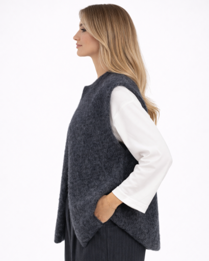 Gilet sans manches femme effet maille texturée coupe droite