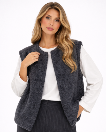 Gilet sans manches femme effet maille texturée coupe droite
