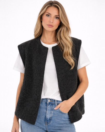 Gilet sans manches femme effet maille texturée coupe droite