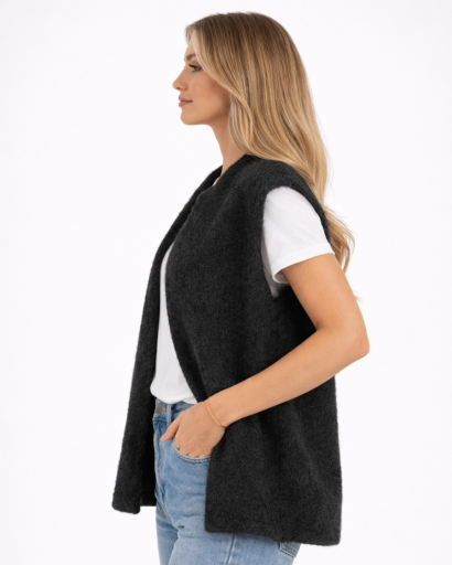 Gilet sans manches femme effet maille texturée coupe droite