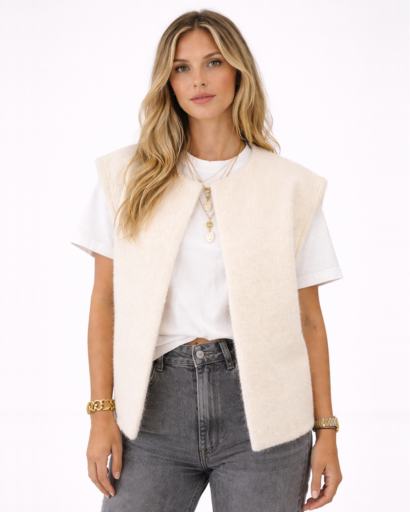Gilet sans manches femme effet maille texturée coupe droite
