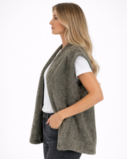 Gilet sans manches femme effet maille texturée coupe droite