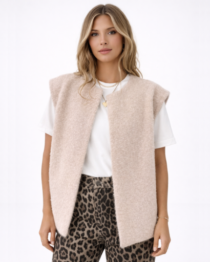 Gilet sans manches femme effet maille texturée coupe droite