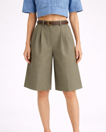 Short tailleur femme taille haute coupe large à pinces