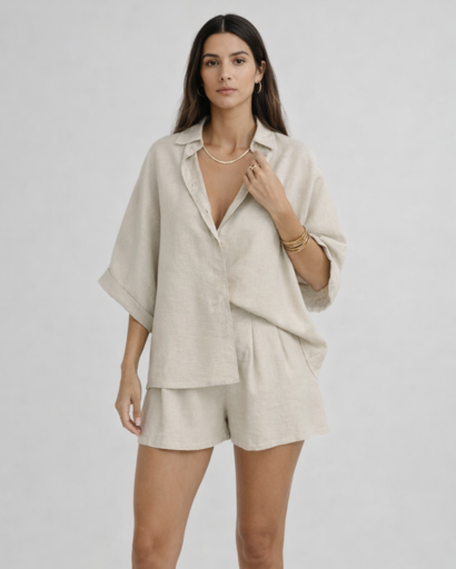 Ensemble femme chemise ample et short taille haute fluide