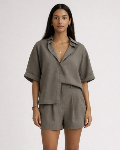 Ensemble femme chemise ample et short taille haute fluide