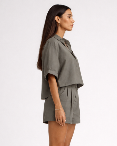 Ensemble femme chemise ample et short taille haute fluide