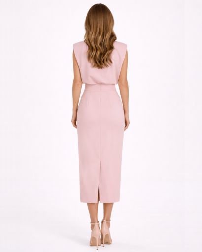 Robe midi femme coupe droite fendue avec boutons décoratifs