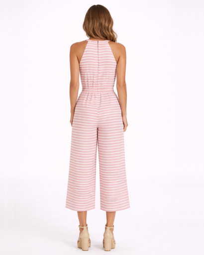 Combinaison femme rayée pantalon large ceinturée sans manches
