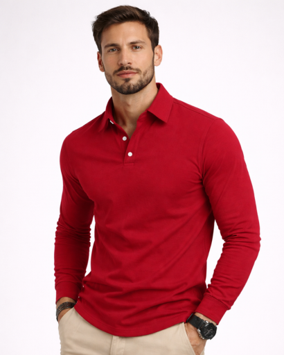 Polo homme manches longues coupe ajustée col classique