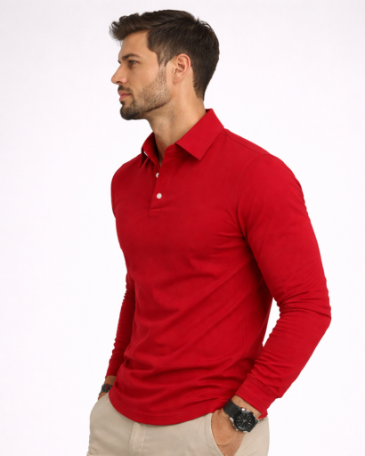 Polo homme manches longues coupe ajustée col classique