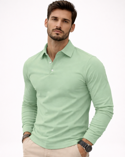 Polo homme manches longues coupe ajustée col classique