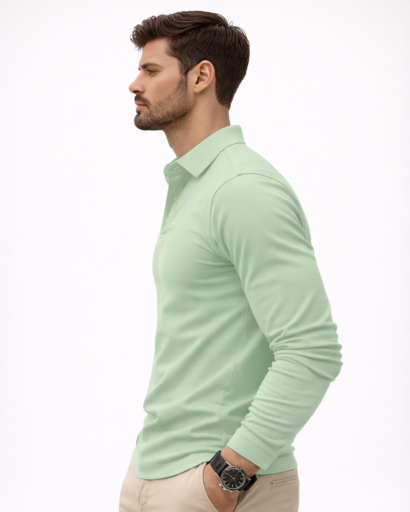 Polo homme manches longues coupe ajustée col classique