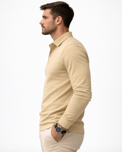 Polo homme manches longues coupe ajustée col classique