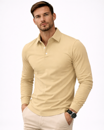 Polo homme manches longues coupe ajustée col classique
