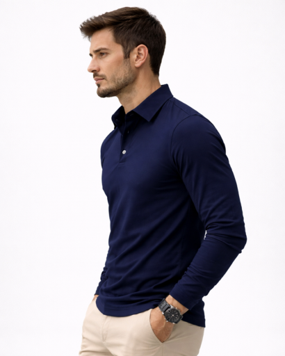 Polo homme manches longues coupe ajustée col classique