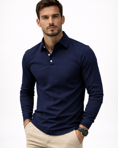 Polo homme manches longues coupe ajustée col classique