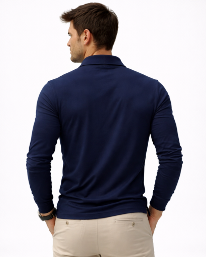 Polo homme manches longues coupe ajustée col classique
