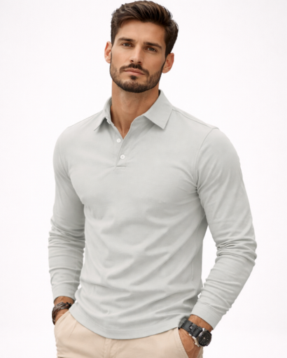 Polo homme manches longues coupe ajustée col classique