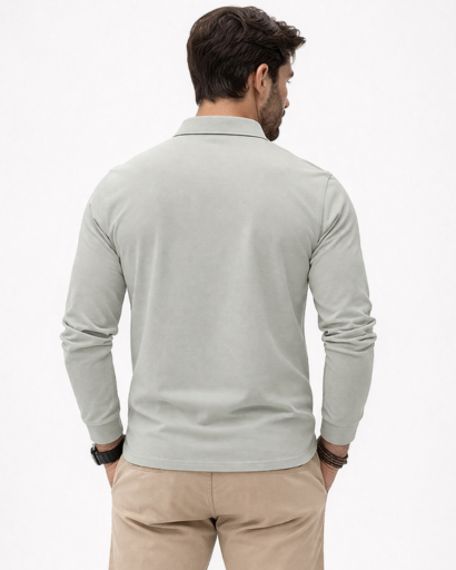 Polo homme manches longues coupe ajustée col classique