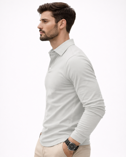 Polo homme manches longues coupe ajustée col classique