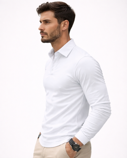 Polo homme manches longues coupe ajustée col classique