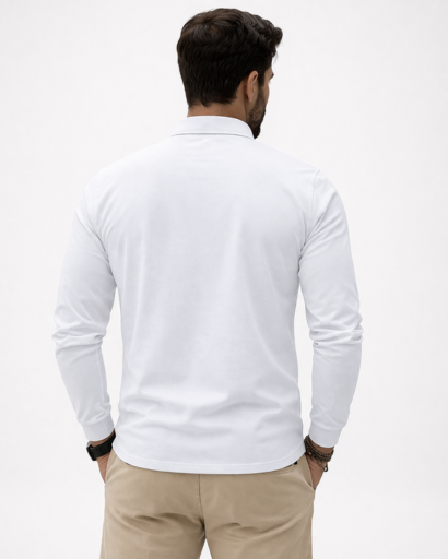 Polo homme manches longues coupe ajustée col classique