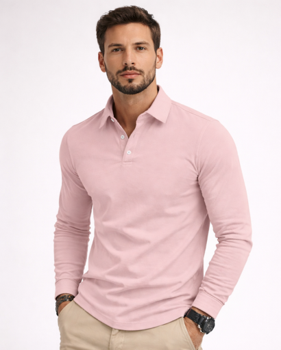 Polo homme manches longues coupe ajustée col classique