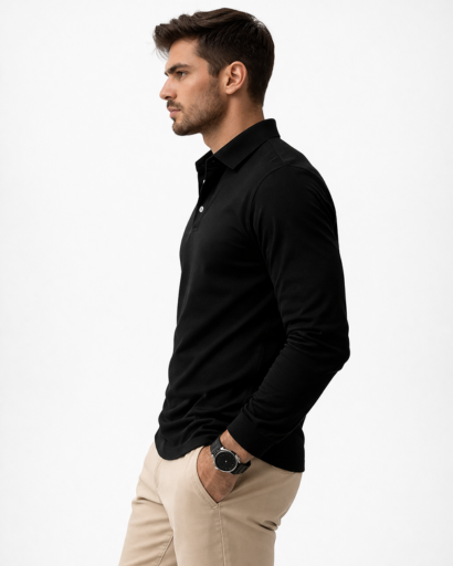 Polo homme manches longues coupe ajustée col classique