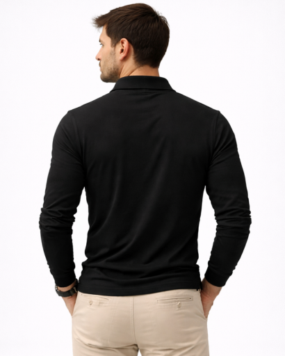 Polo homme manches longues coupe ajustée col classique
