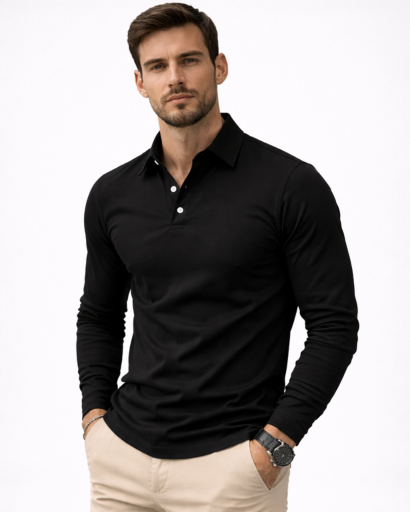 Polo homme manches longues coupe ajustée col classique