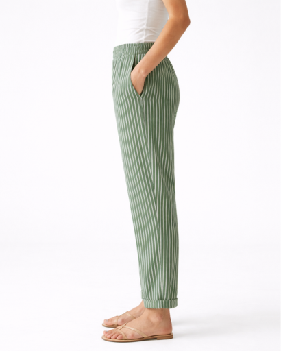 Pantalon femme rayé coupe droite taille élastique avec cordon