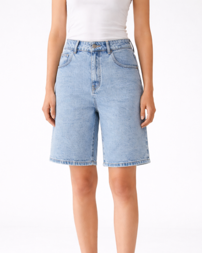 Short en jean long coupe droite taille haute style minimaliste