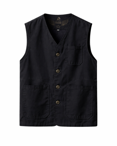 Gilet Homme Sans Manches Boutonné Poches Plaquées