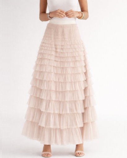 Jupe Longue Femme Tulle à Volants Superposés Taille Haute