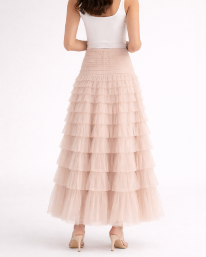 Jupe Longue Femme Tulle à Volants Superposés Taille Haute